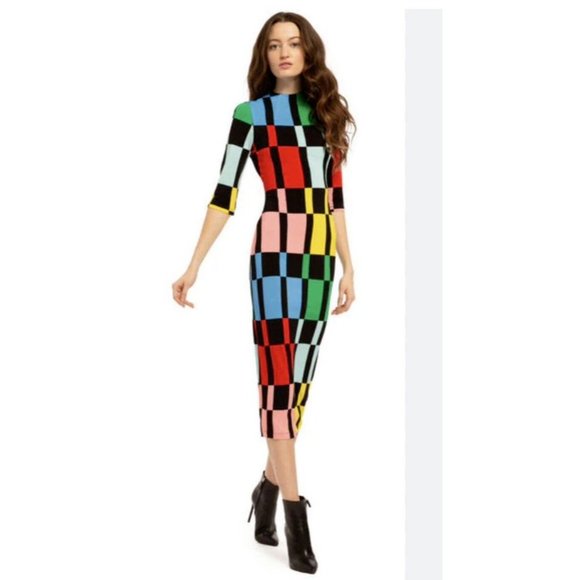 Alice + Olivia Multicolor Checkered Midi Dress - Picture 3 of 13